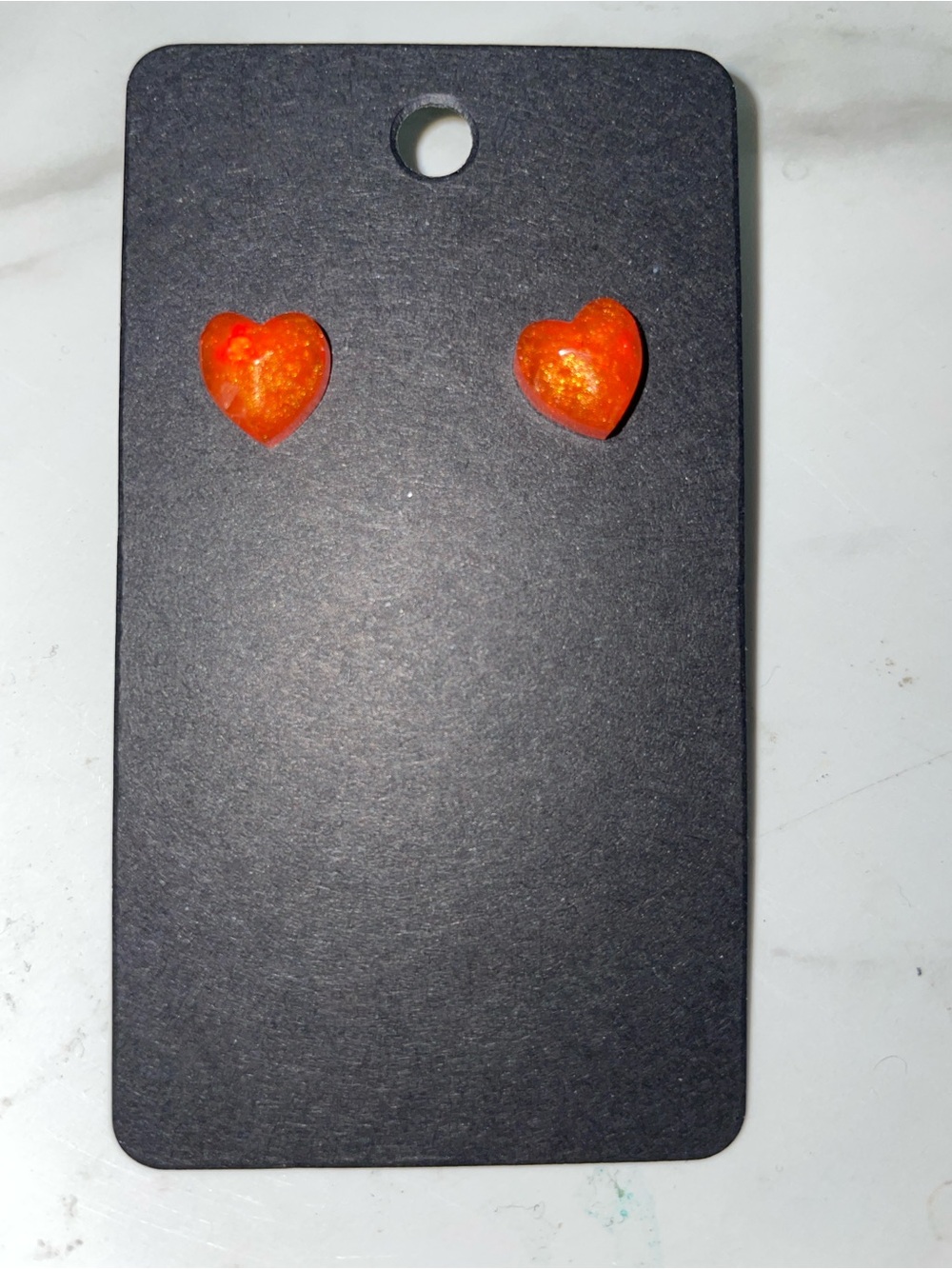 Sparkling Pink Orange Heart Geometric Resin Stud Earrings for Kids